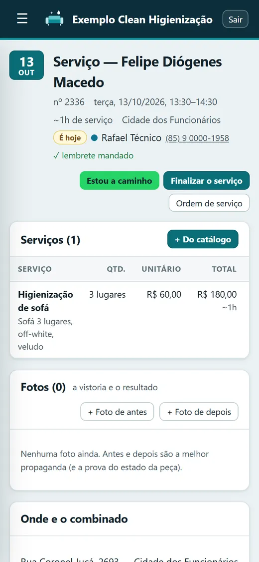 A ficha do atendimento no celular