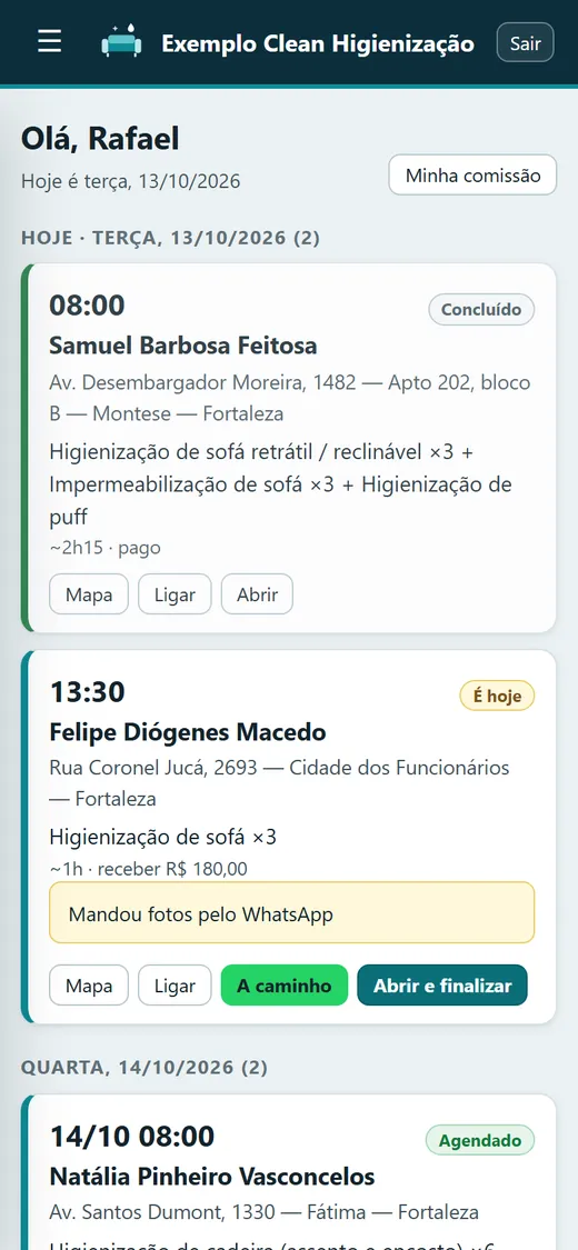 Os serviços do dia no celular do técnico