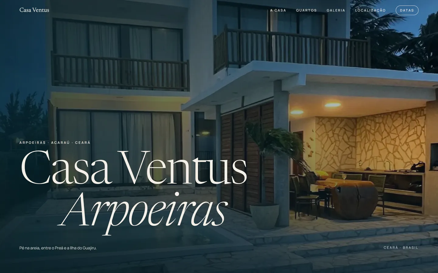 Abertura do site de uma casa de temporada